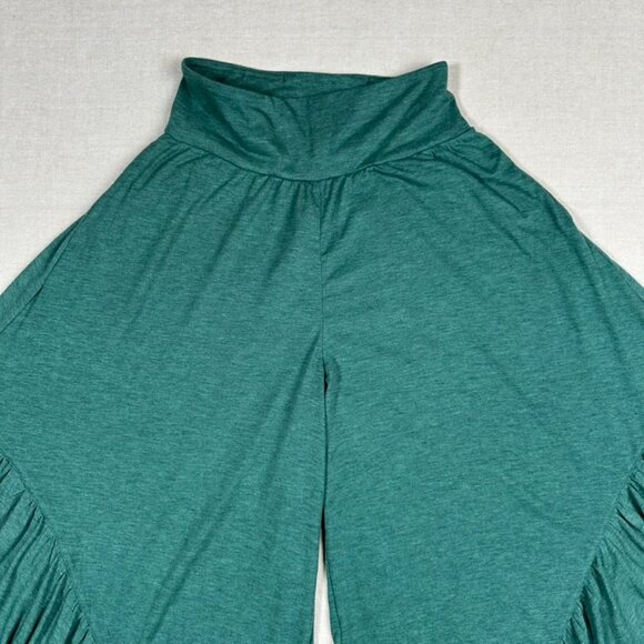 Halara Womens Small Pants High Waist Ruffle Hem Cropped Flared Pockets Green NEW - Picture 3 of 10